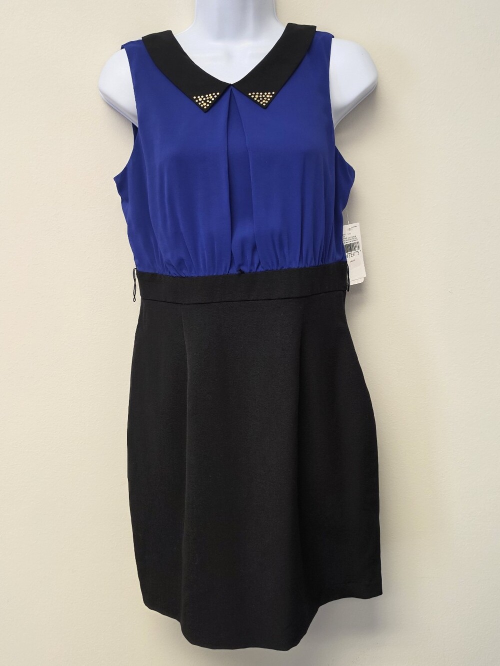 IN San Francisco Sleeveless Sheath Dress with Studded Collar Blue and Black 7